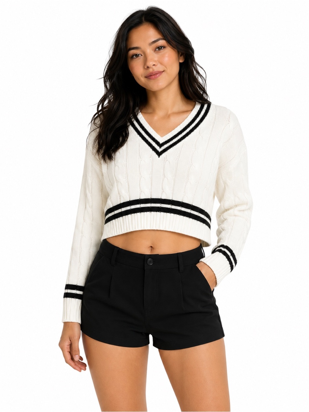 FCT Cable Knit Varsity V-Neck Sweater – Size Large